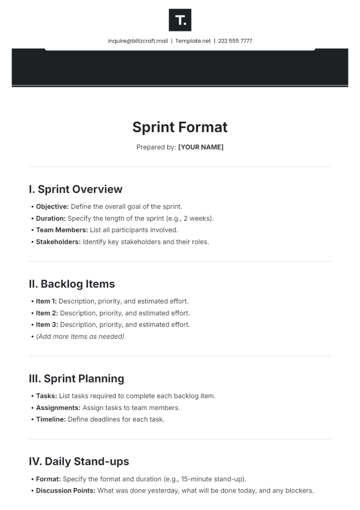 Sprint Format Template