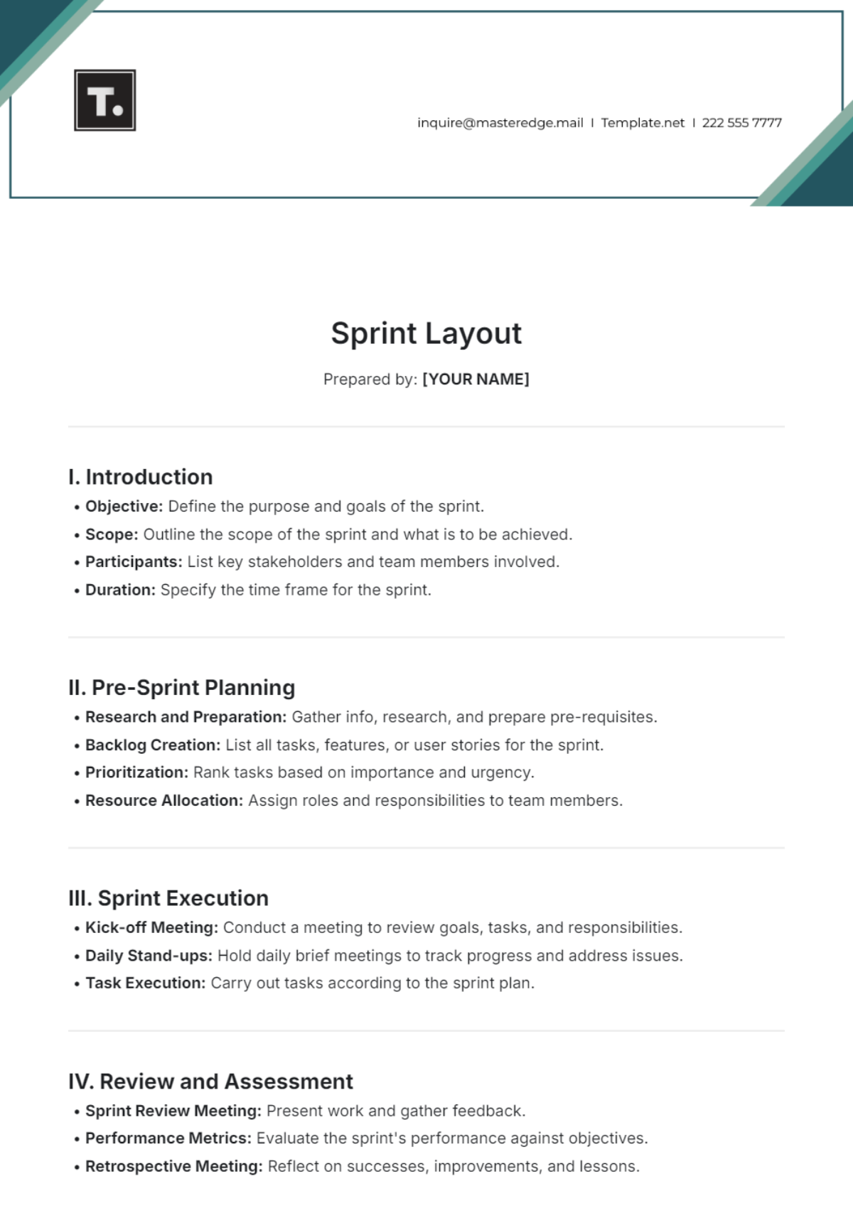 Sprint Layout Template