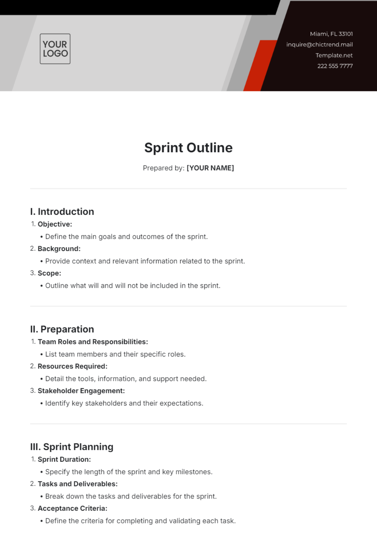 Sprint Outline Template