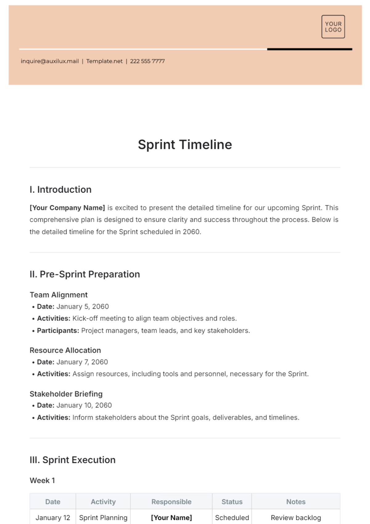 Sprint Timeline Template