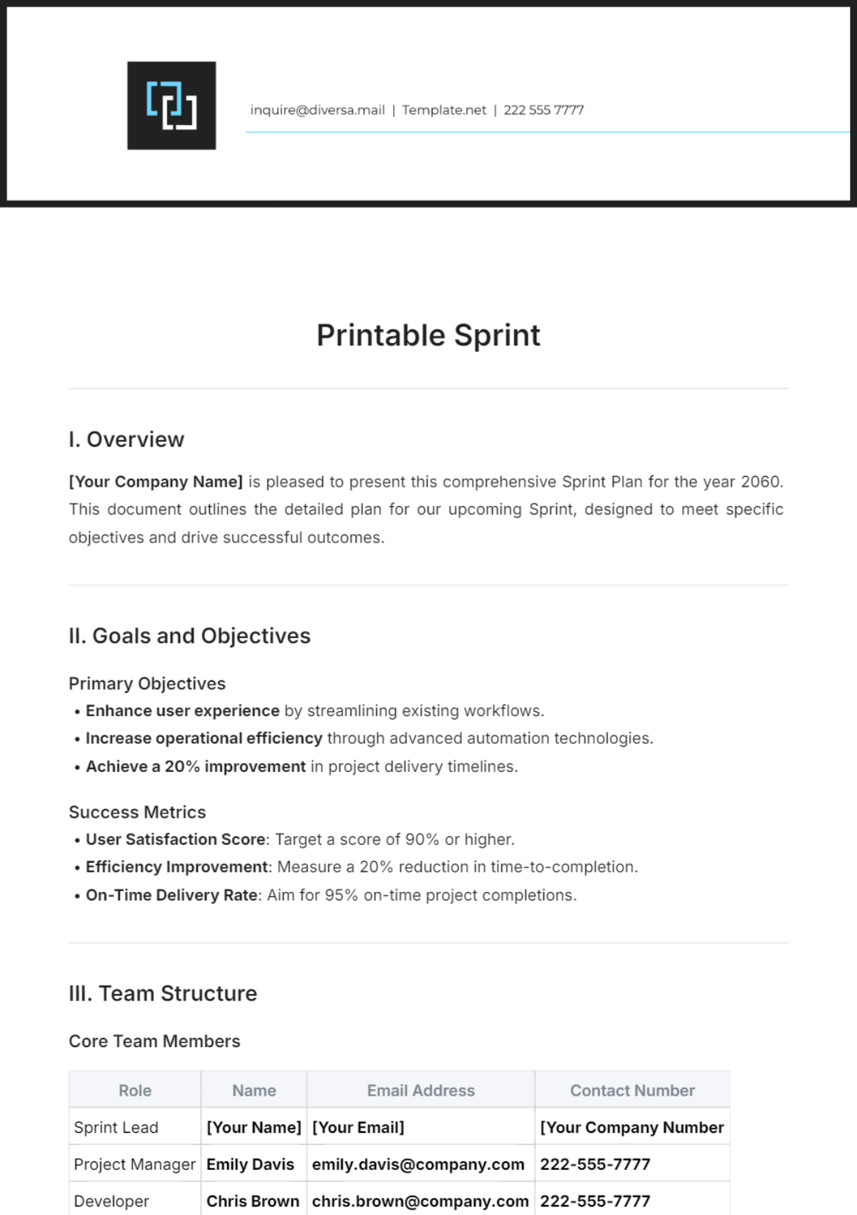 Printable Sprint Template