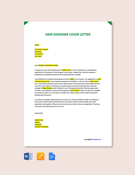 Free Hair Salon Receptionist Cover Letter Template Google Docs Word