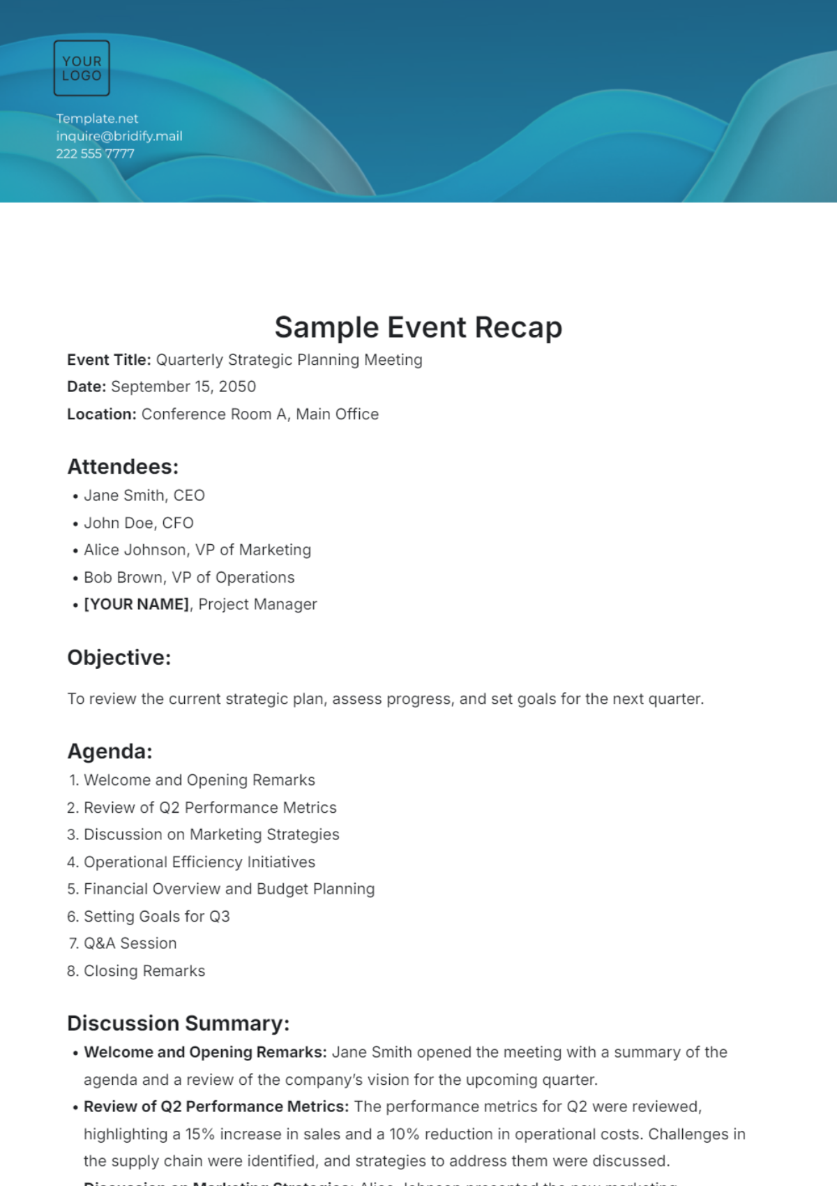 Sample Event Recap Template