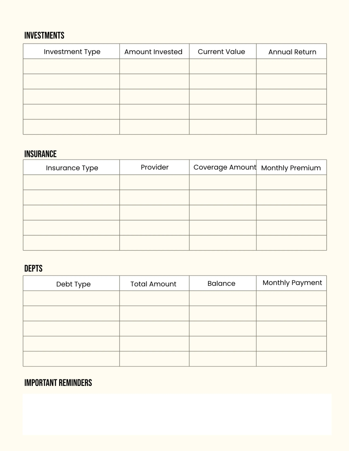 Free Finance Planner Template to Edit Online