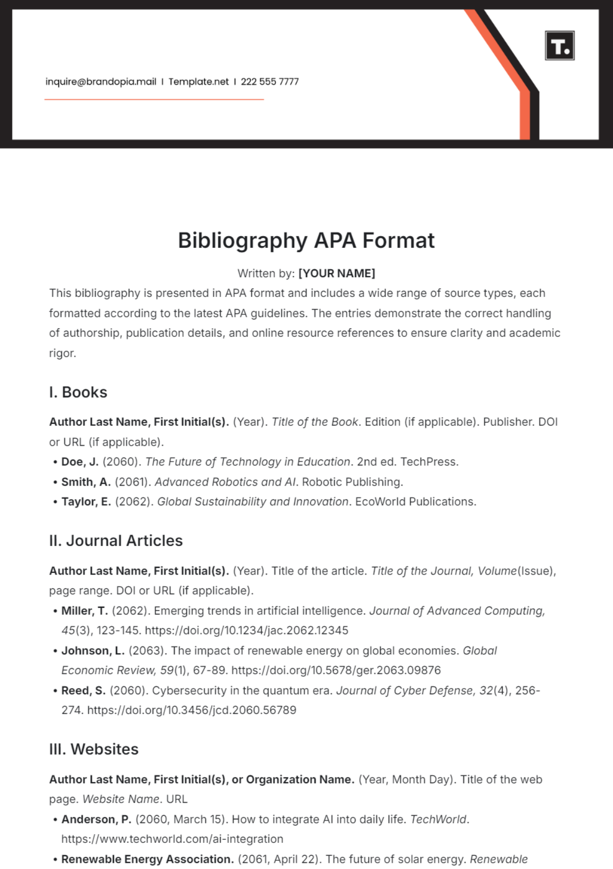 Bibliography APA Format Template - Edit Online & Download