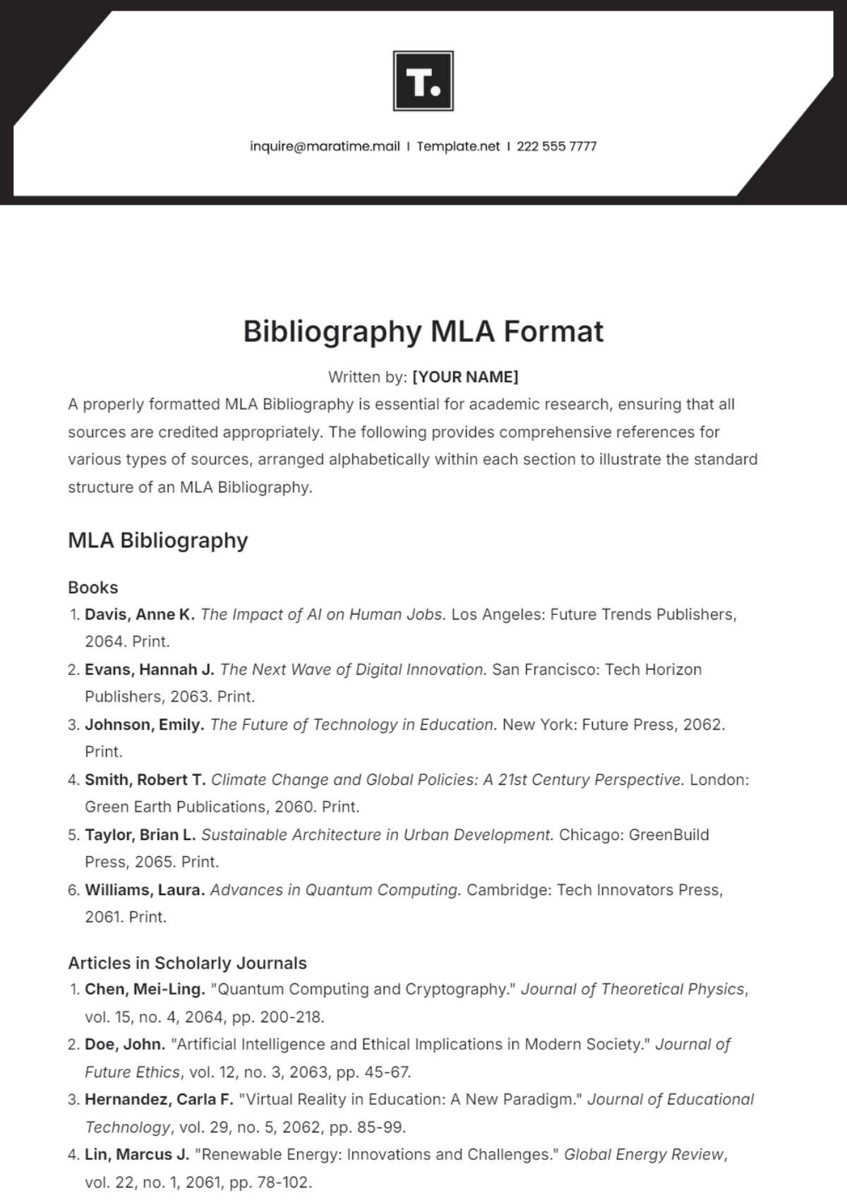 Bibliography MLA Format Template - Edit Online & Download