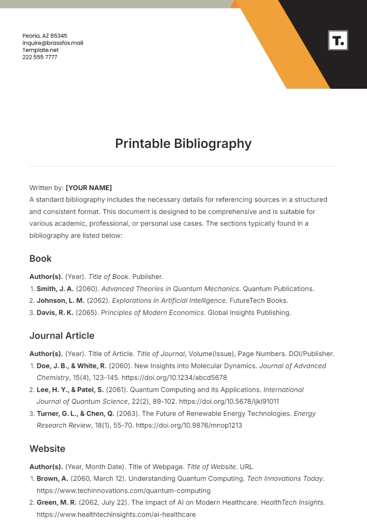 Printable Bibliography Template - Edit Online & Download