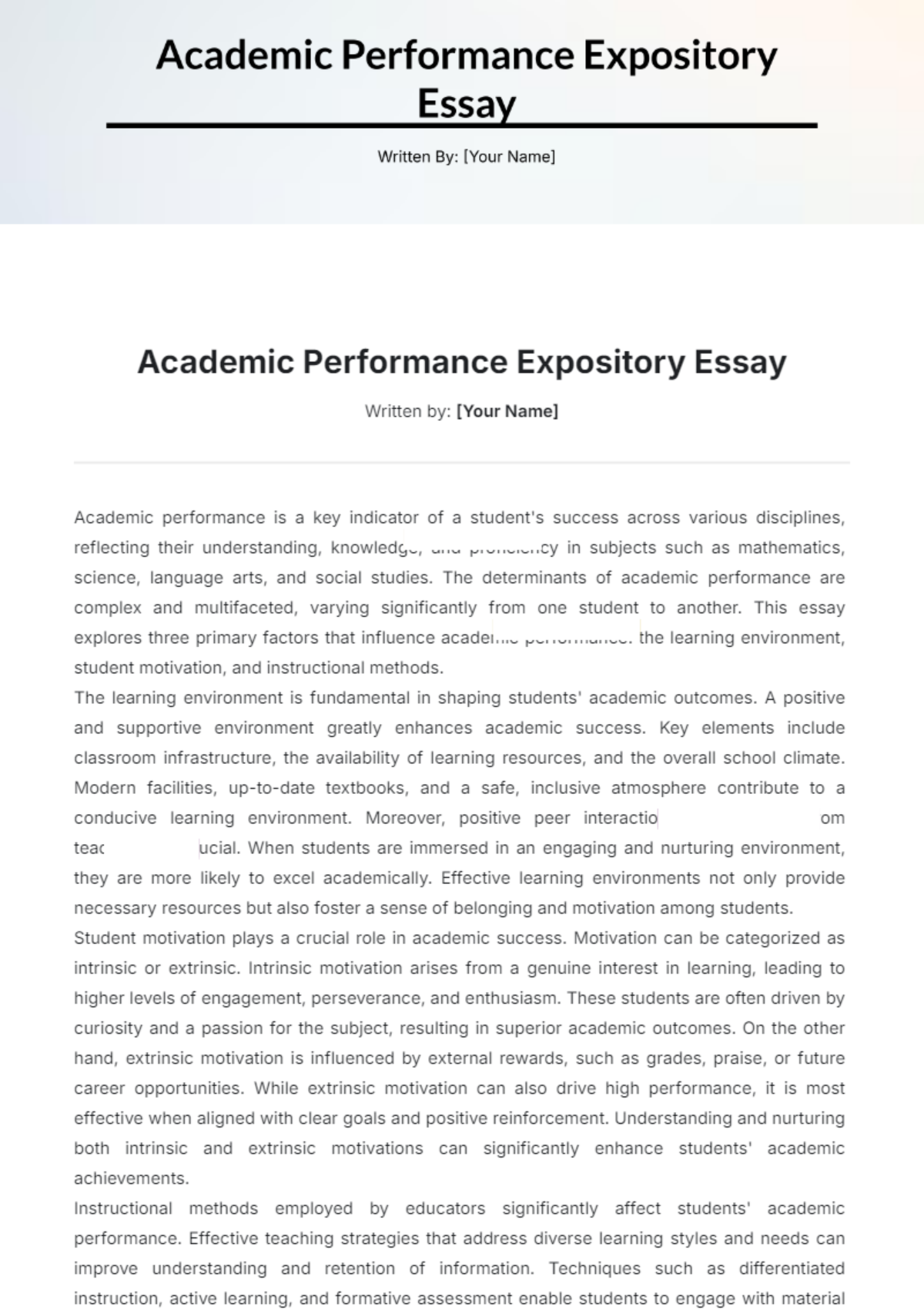 Academic Performance Expository Essay Template - Edit Online & Download