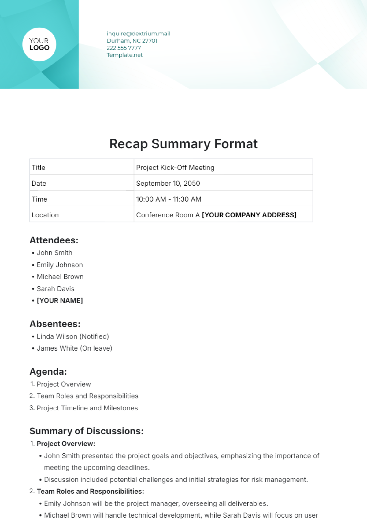 Recap Summary Format Template - Edit Online & Download