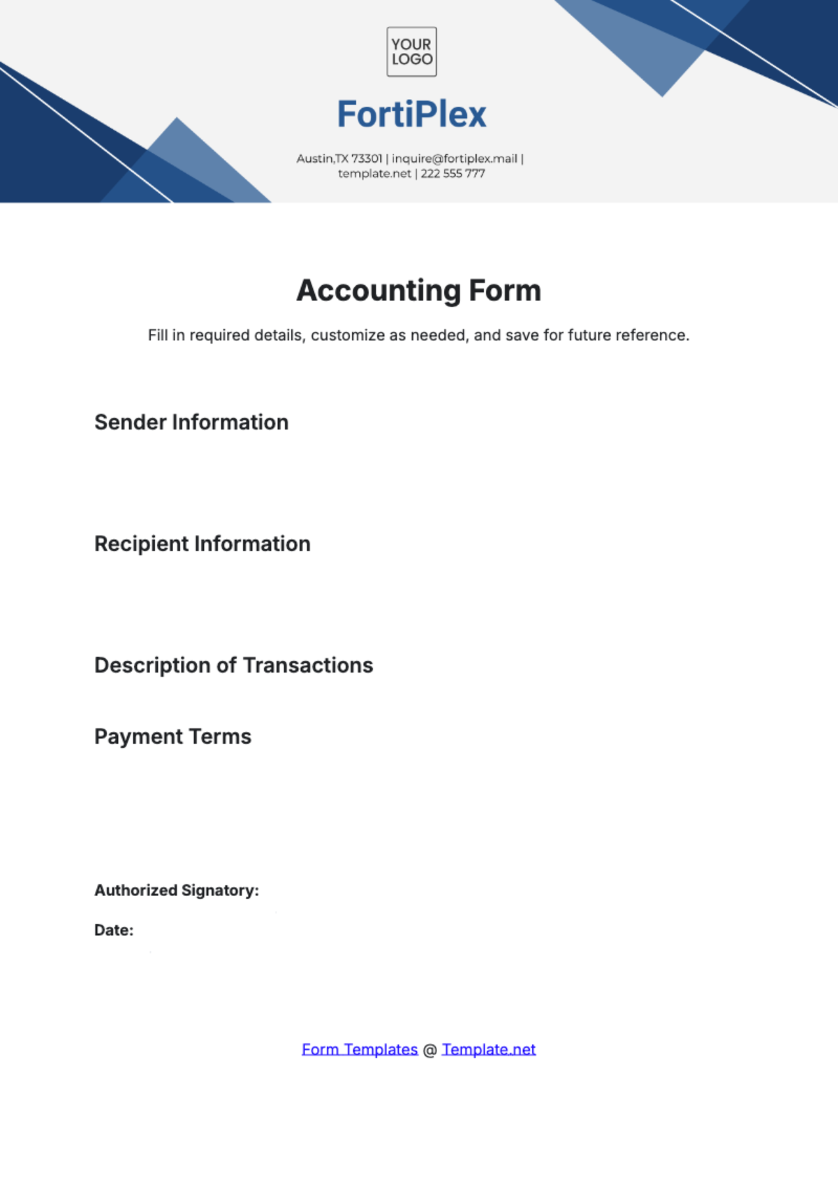 Free Accounting Form Template