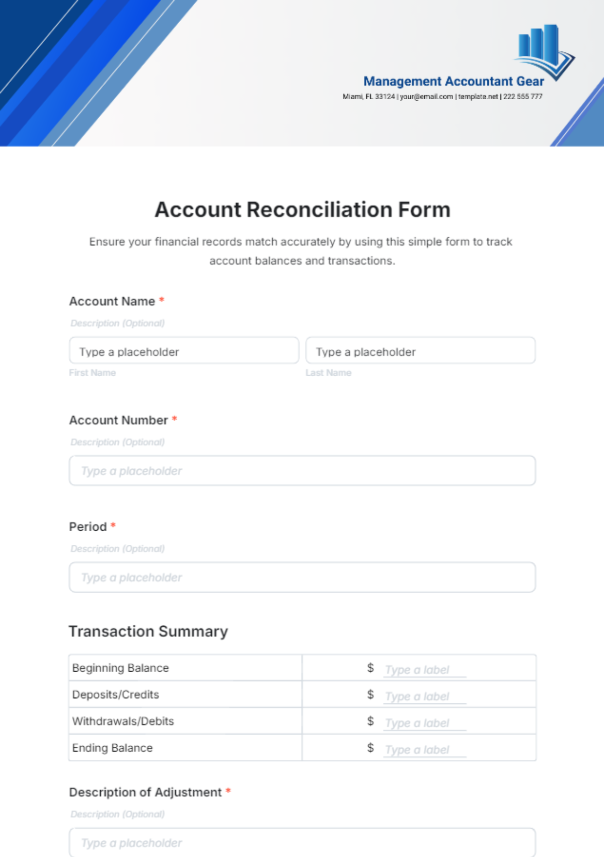 Account Reconciliation Form Template