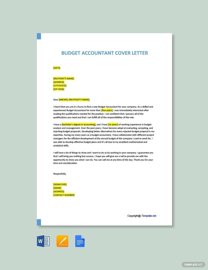 Budget Accountant Cover Letter Template