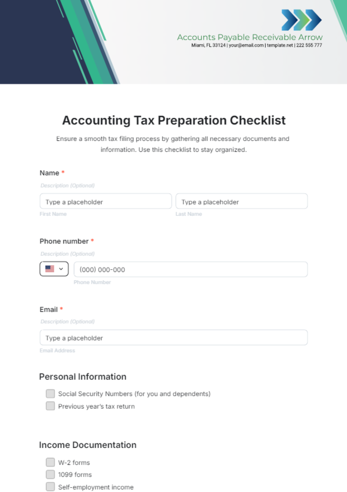 Free Accounting Tax Preparation Checklist Form Template