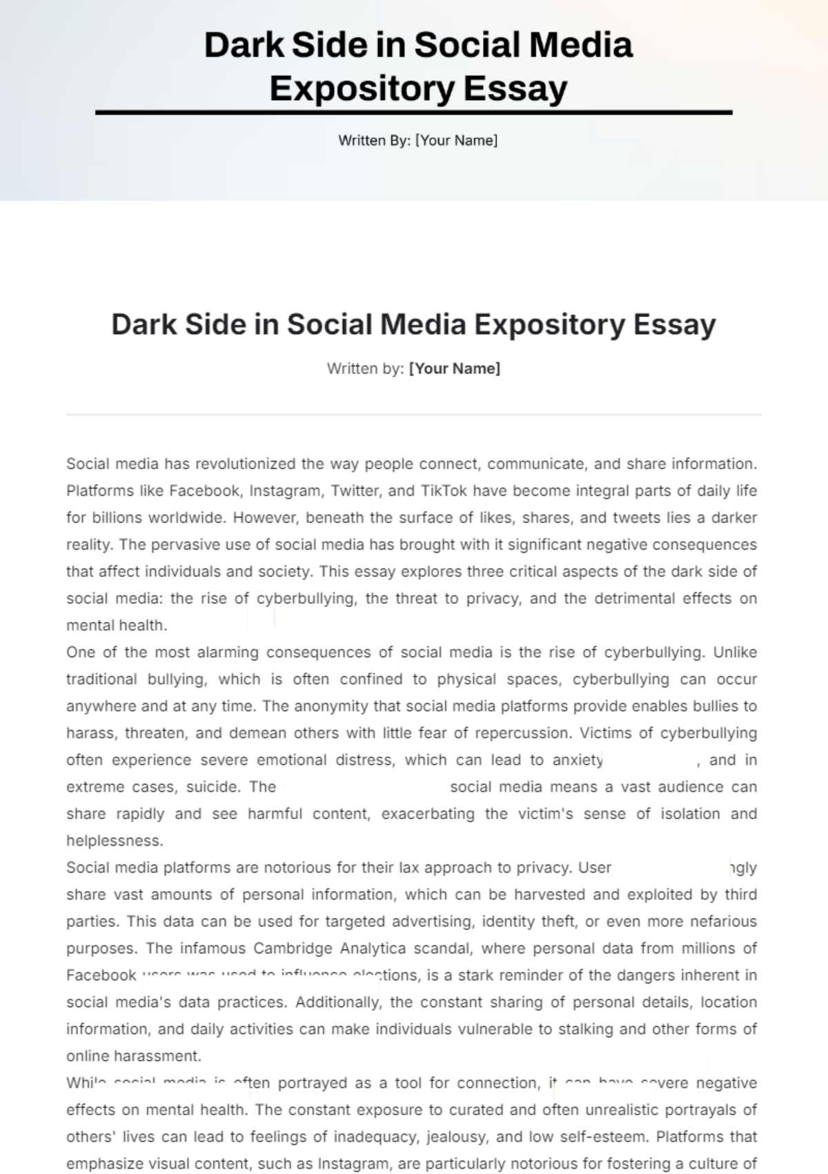 Dark Side in Social Media Expository Essay Template - Edit Online & Download