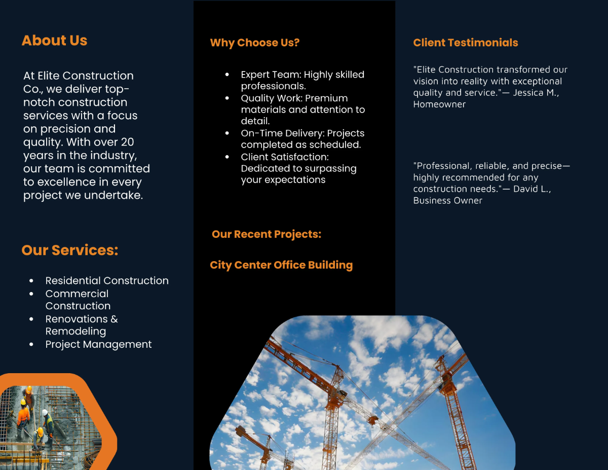 Free Construction Background Brochure Template to Edit Online