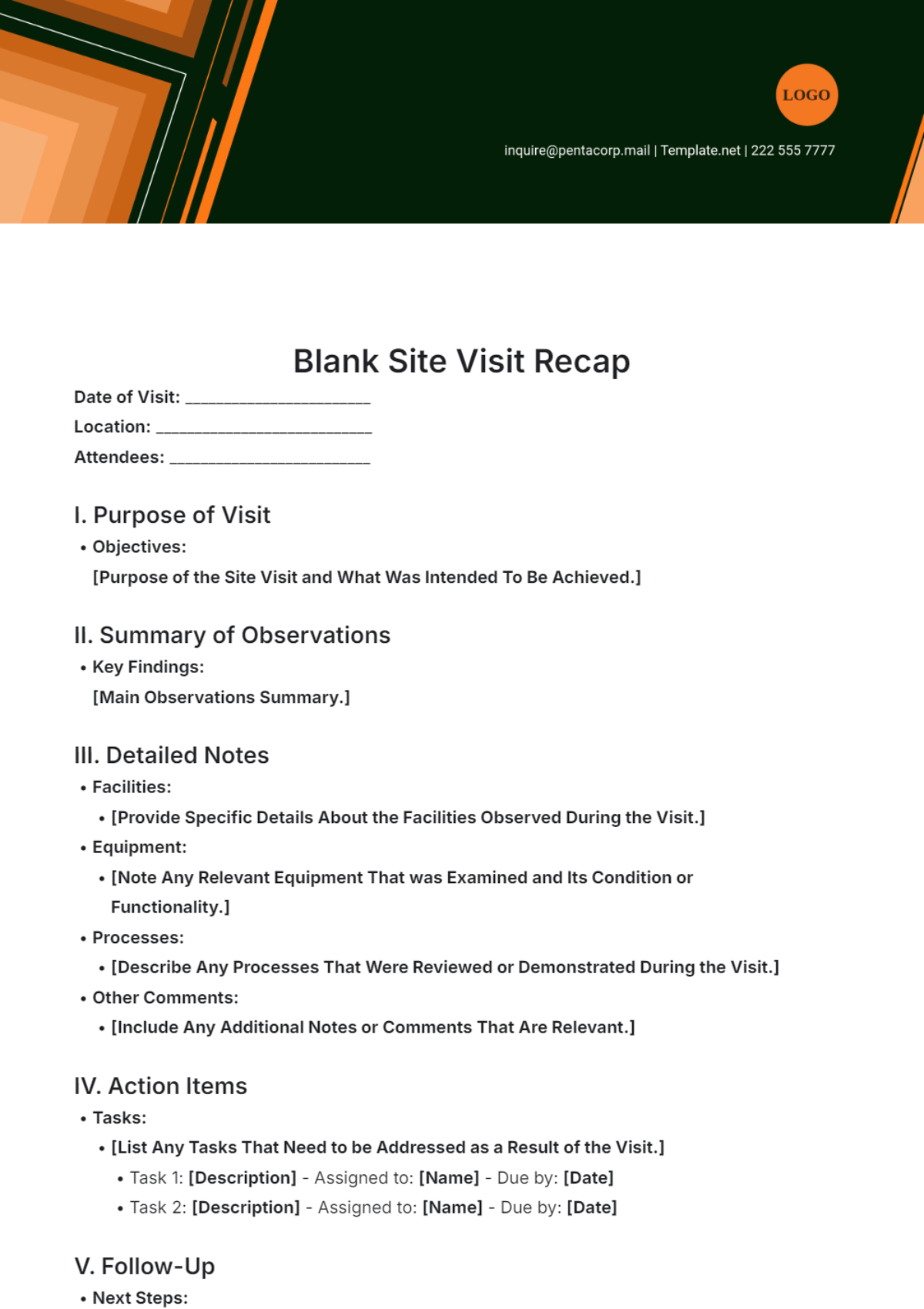 Blank Site Visit Recap Template - Edit Online & Download