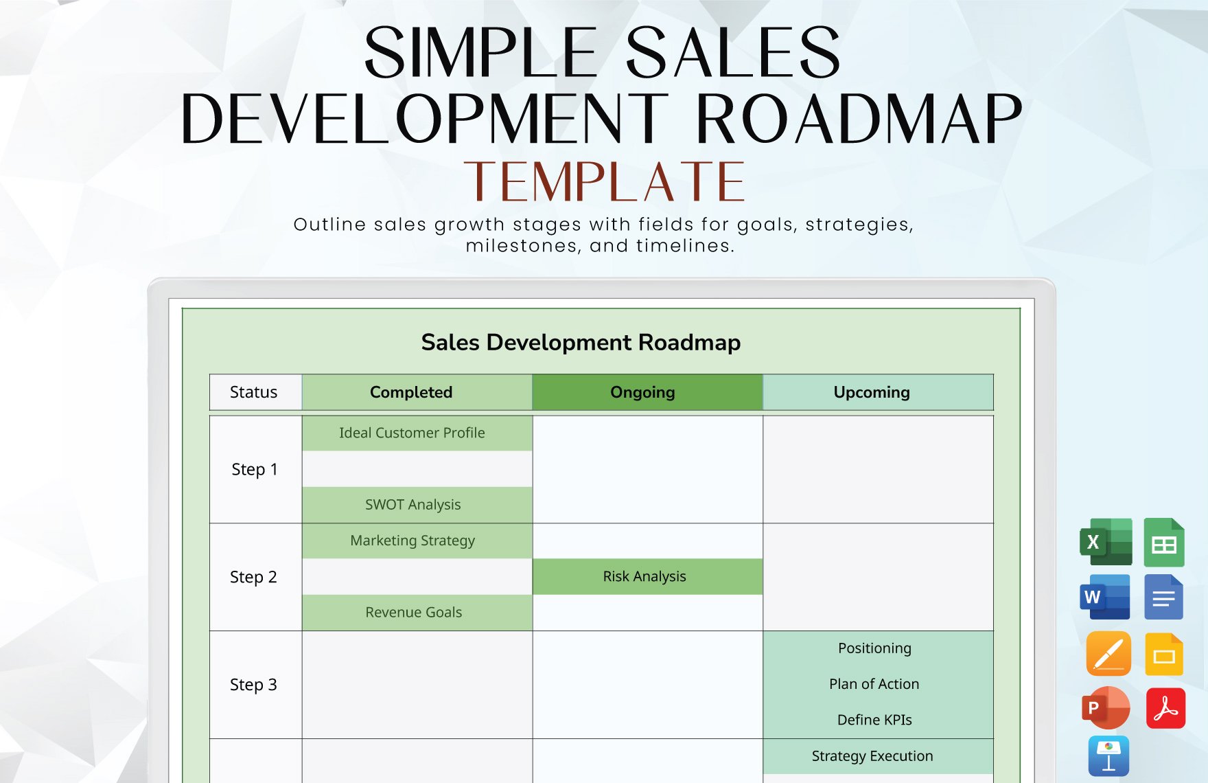 Simple Sales Development Roadmap Template in Word, Google Docs, Excel, PDF, Google Sheets, Apple Pages, PowerPoint, Google Slides, Apple Keynote