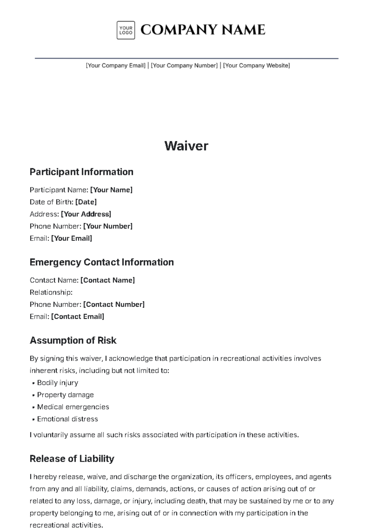 Waiver Template - Edit Online & Download