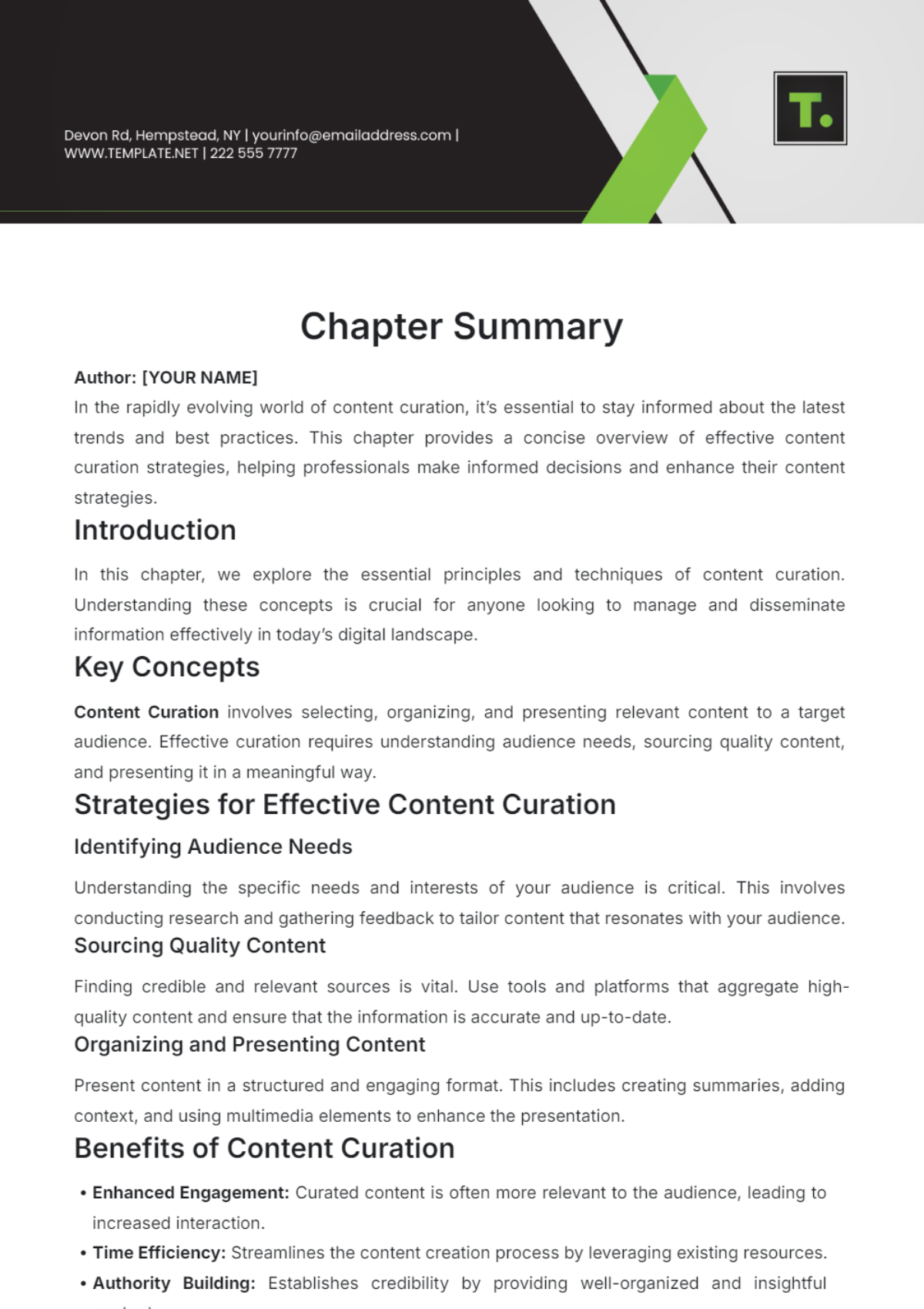 Chapter Summary Template - Edit Online & Download