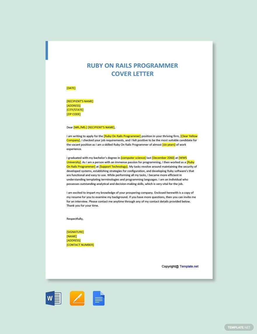 Ruby On Rails Programmer Cover Letter