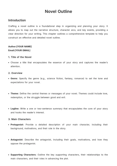 Free Novel Outline Template to Edit Online