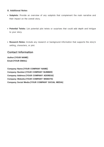 Free Novel Outline Template to Edit Online