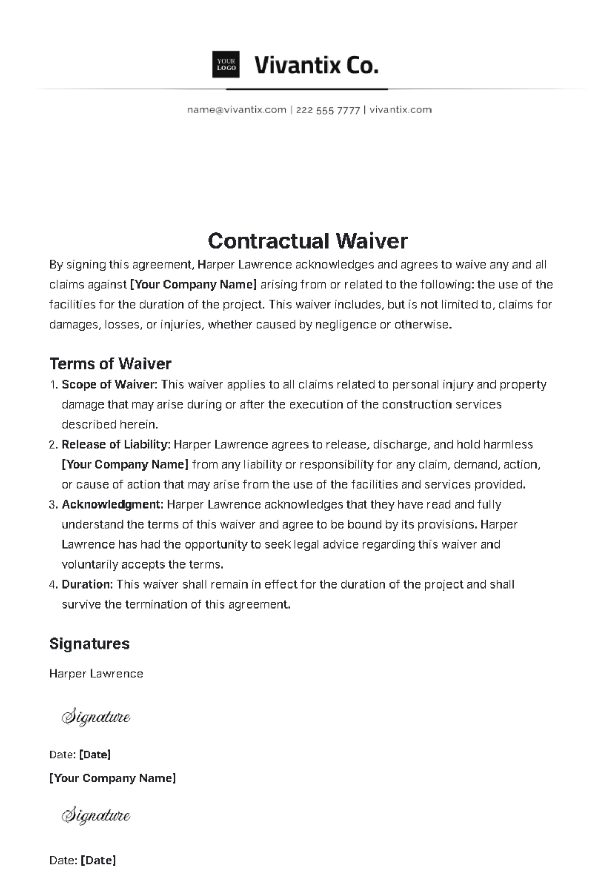 Contractual Waiver Template - Edit Online & Download