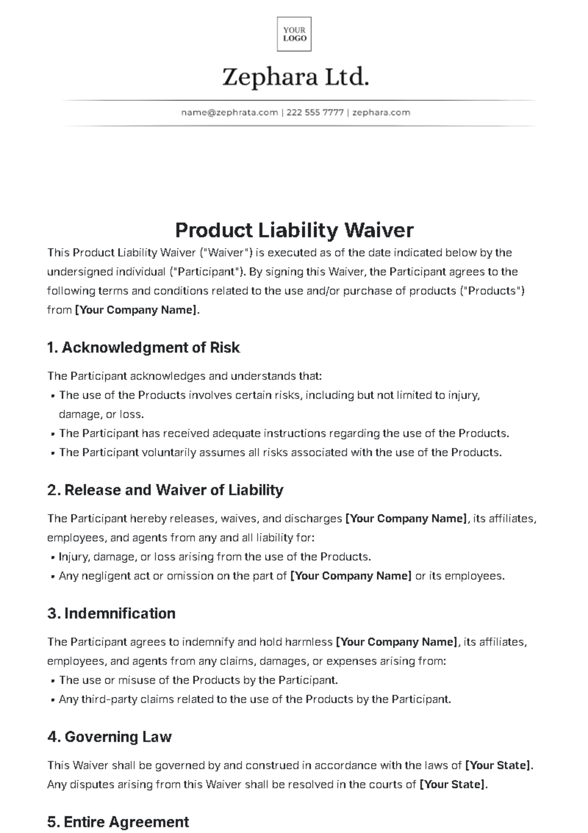 Product Liability Waiver Template - Edit Online & Download