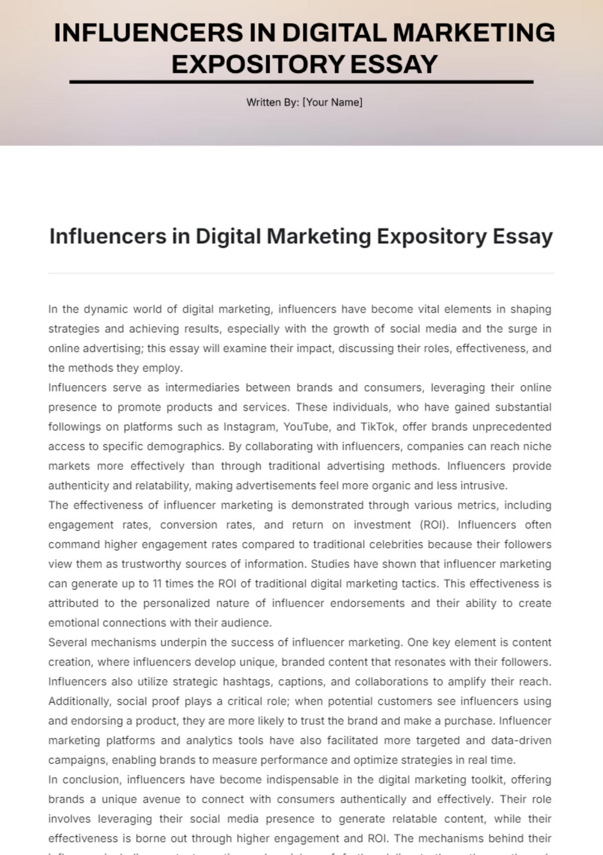 Influencers in Digital Marketing Expository Essay Template - Edit Online & Download