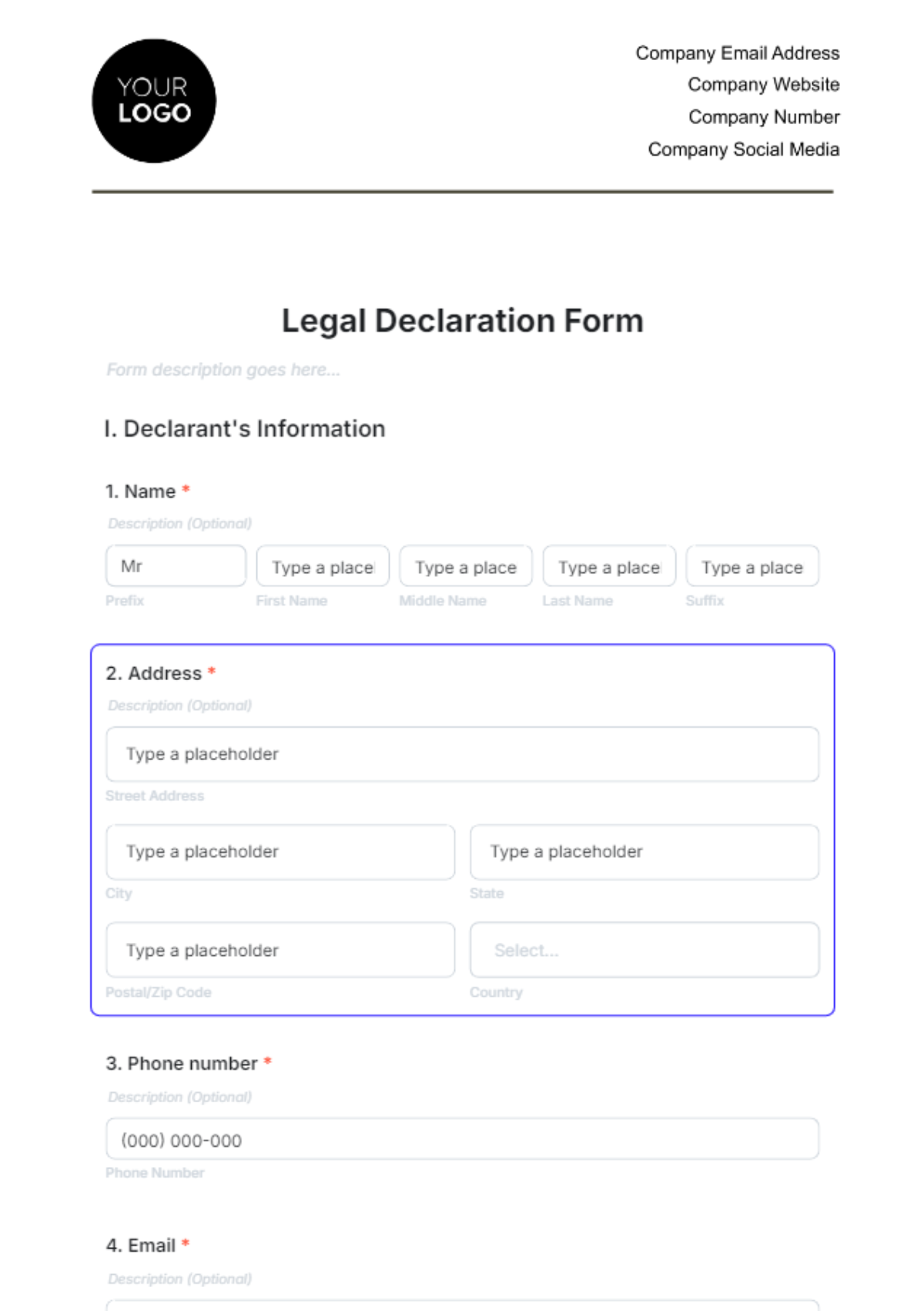 Free Legal Declaration Form Template