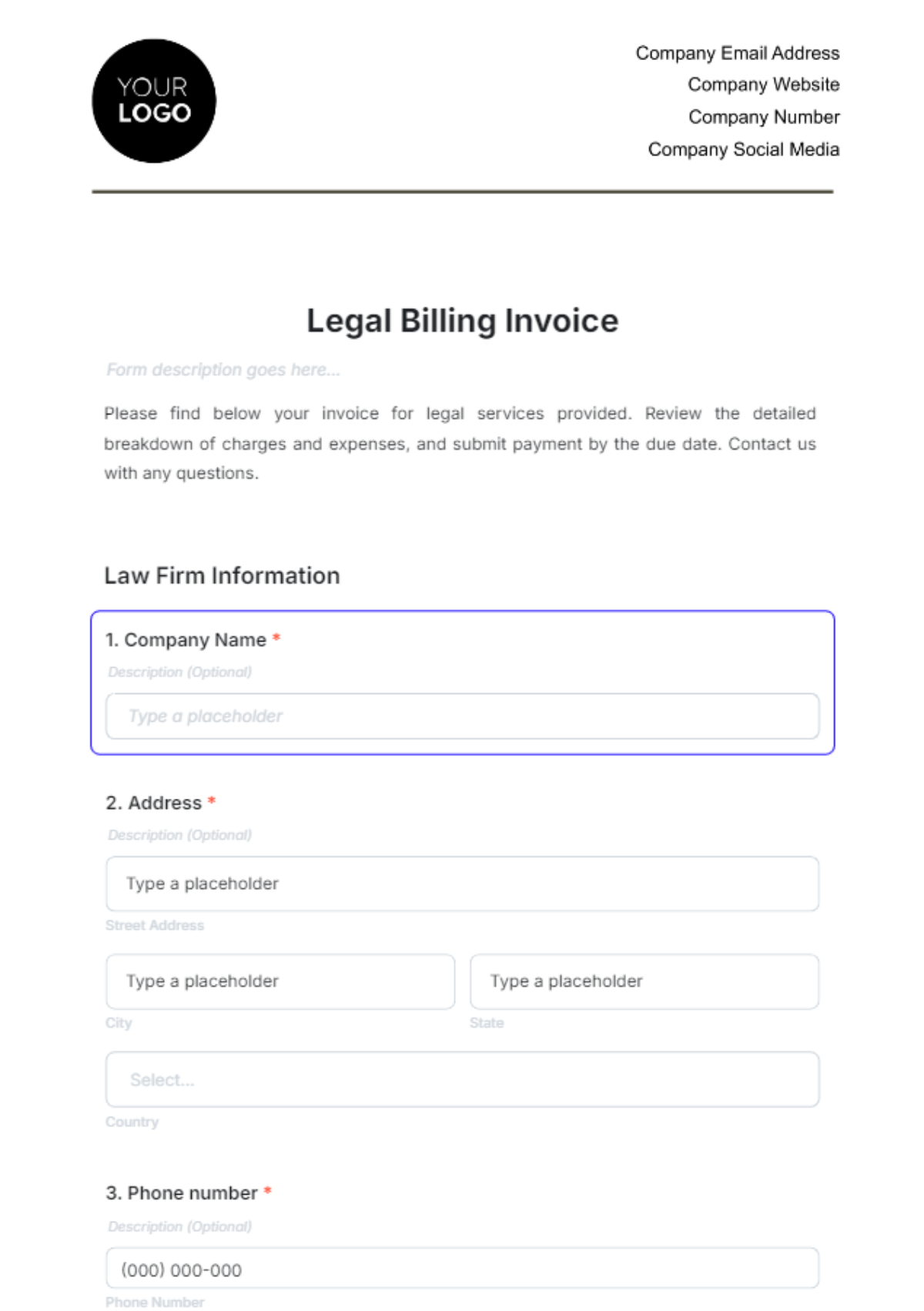 Legal Billing Invoice Template