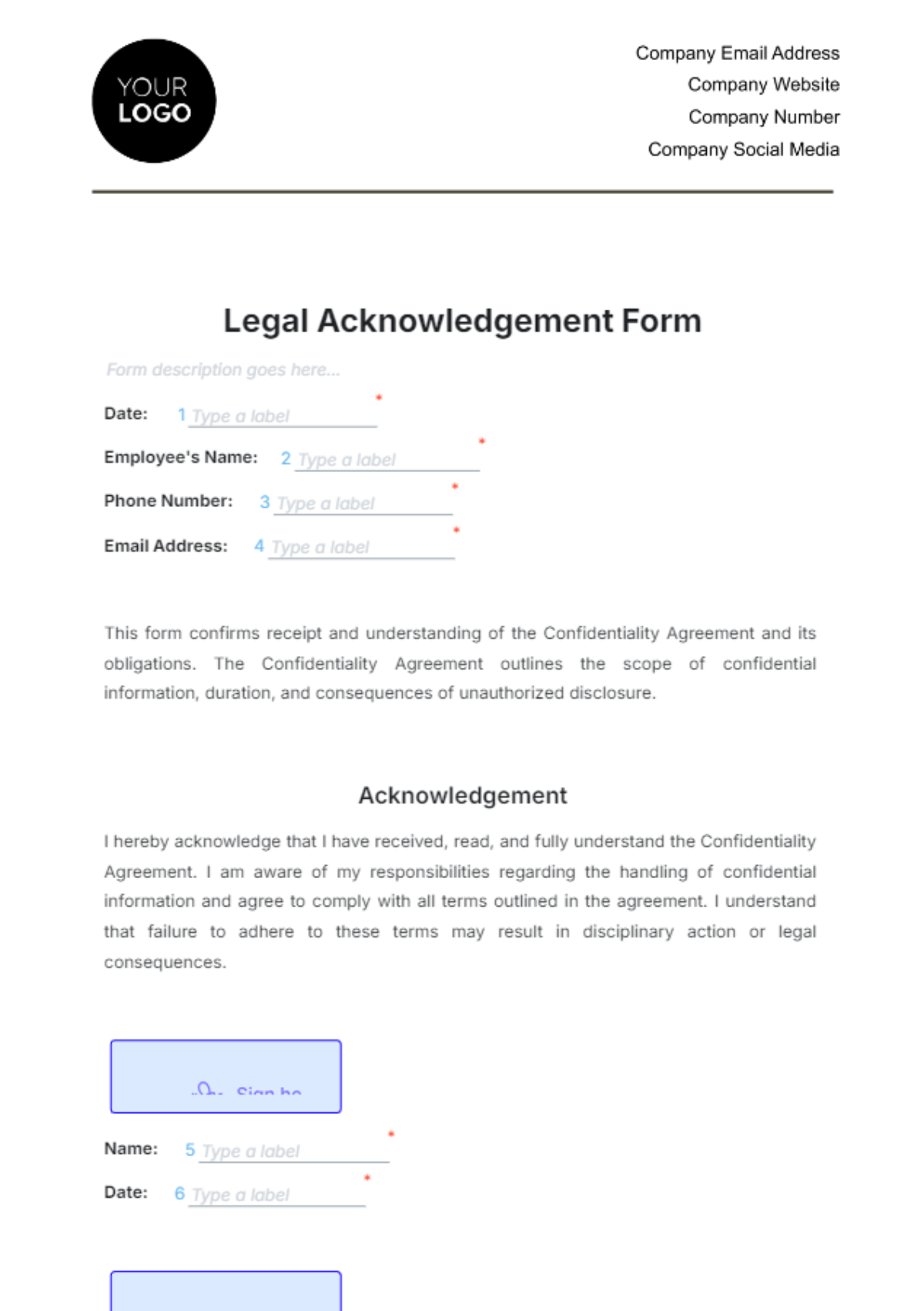 Legal Acknowledgement Form Template