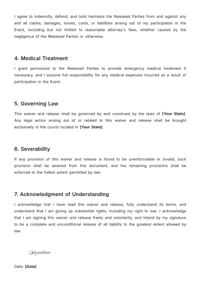 Free General Liability Waiver Template to Edit Online