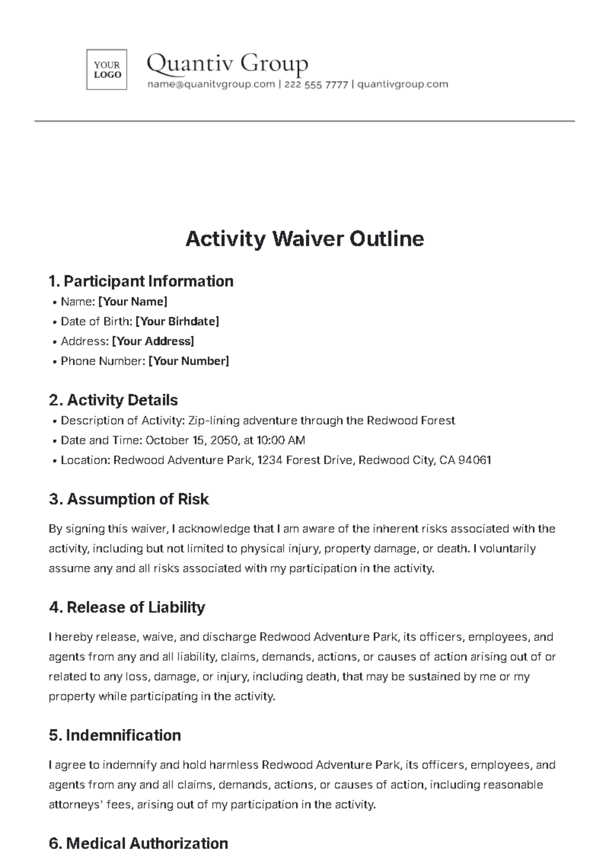 Activity Waiver Outline Template - Edit Online & Download