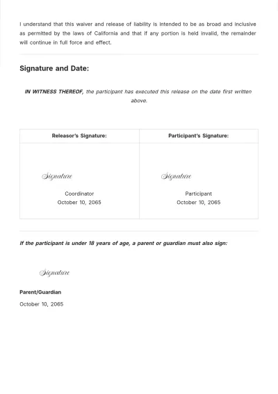 Free Aesthetic Event Liability Waiver Template to Edit Online