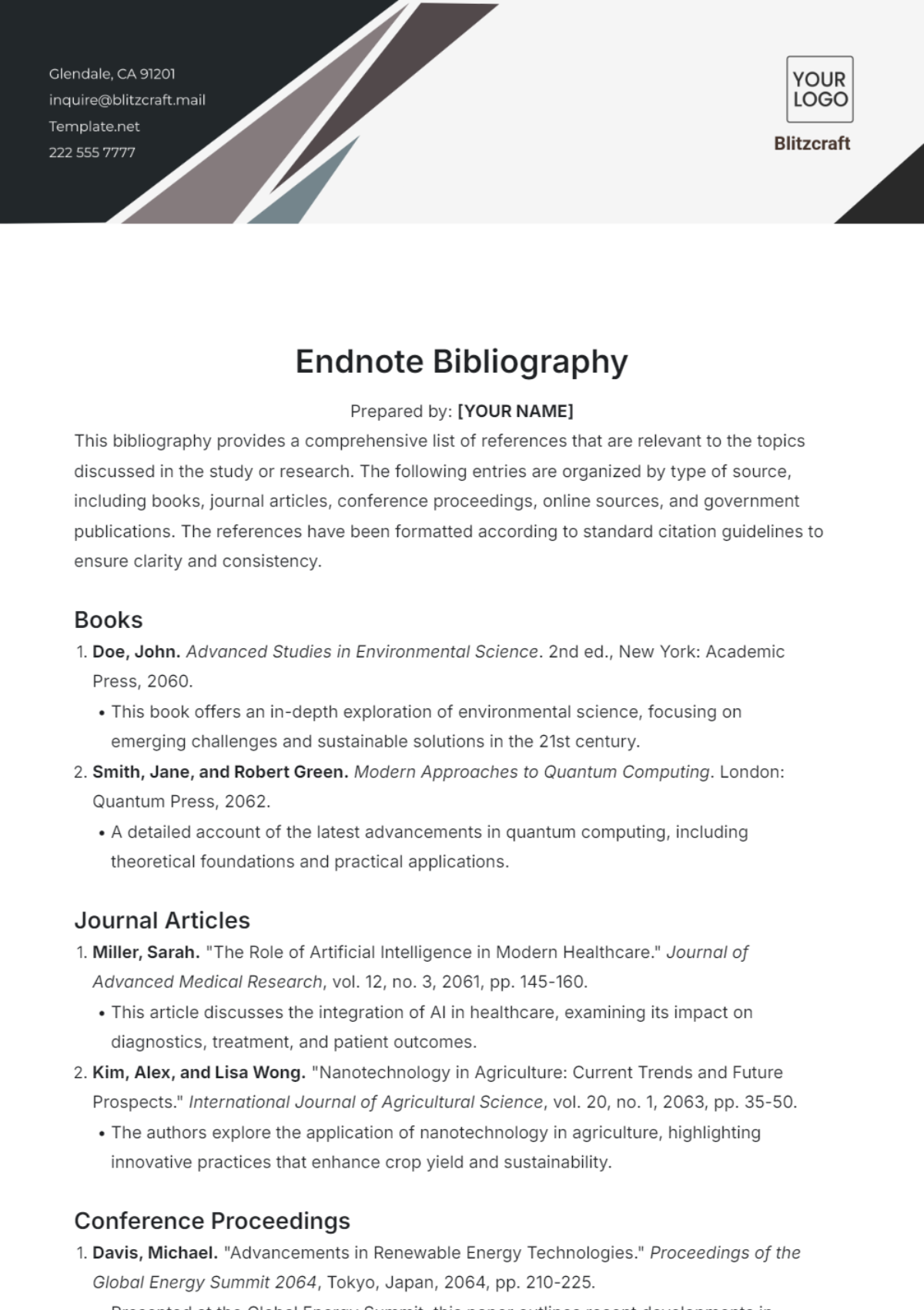 Endnote Bibliography Template - Edit Online & Download