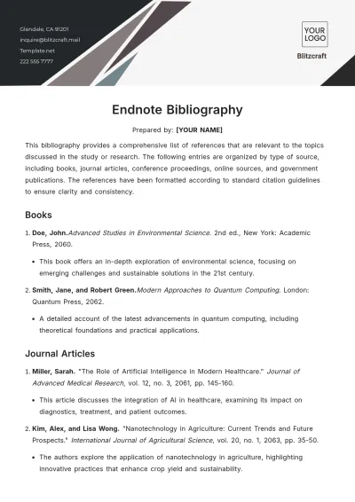 Free Endnote Bibliography Template to Edit Online