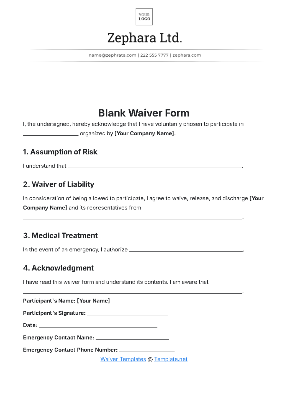 Blank Waiver Form Template - Edit Online & Download