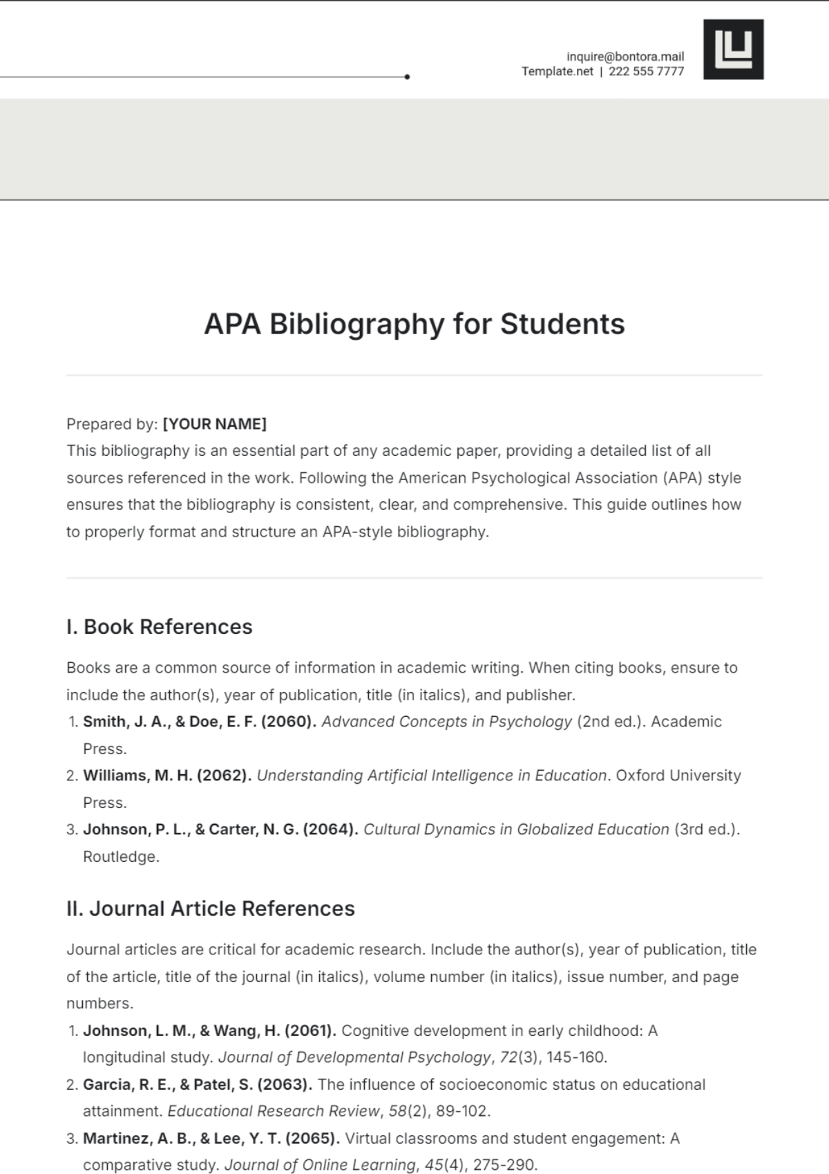 APA Bibliography Template for Students - Edit Online & Download