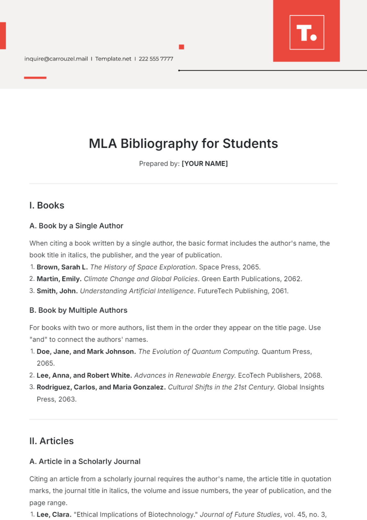 MLA Bibliography Template for Students - Edit Online & Download