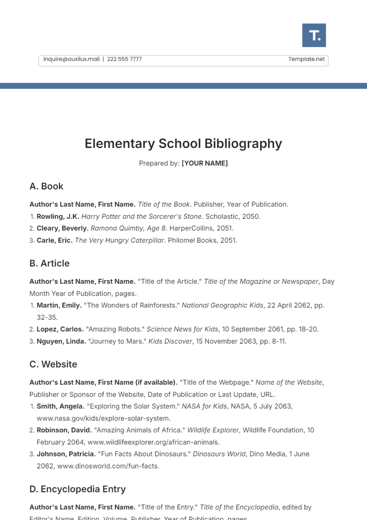 Free School Project Bibliography Template To Edit Online