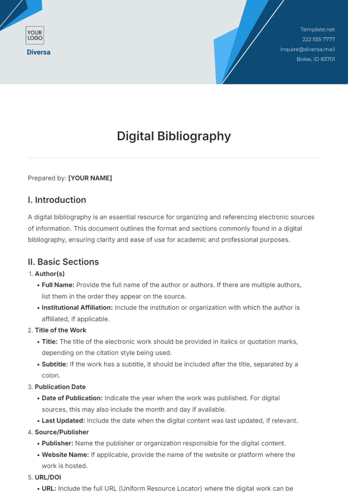 Digital Bibliography Template - Edit Online & Download