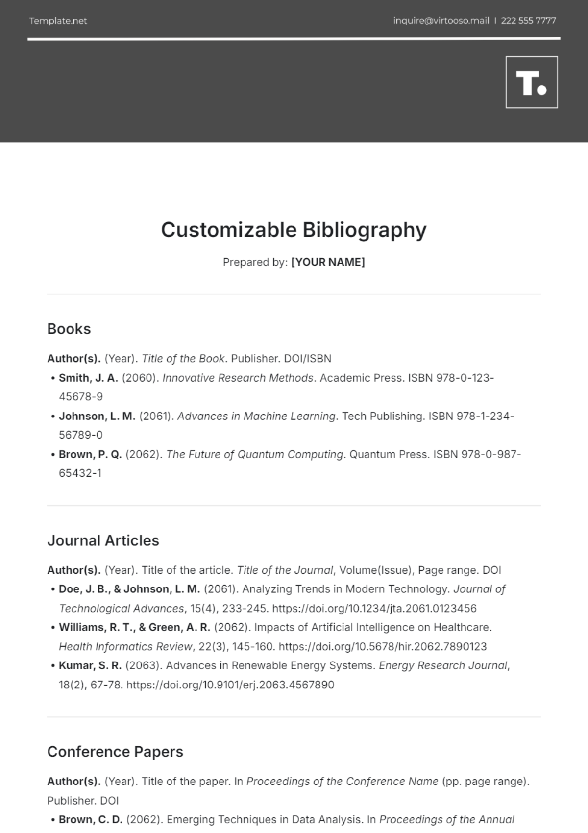 Customizable Bibliography Template - Edit Online & Download