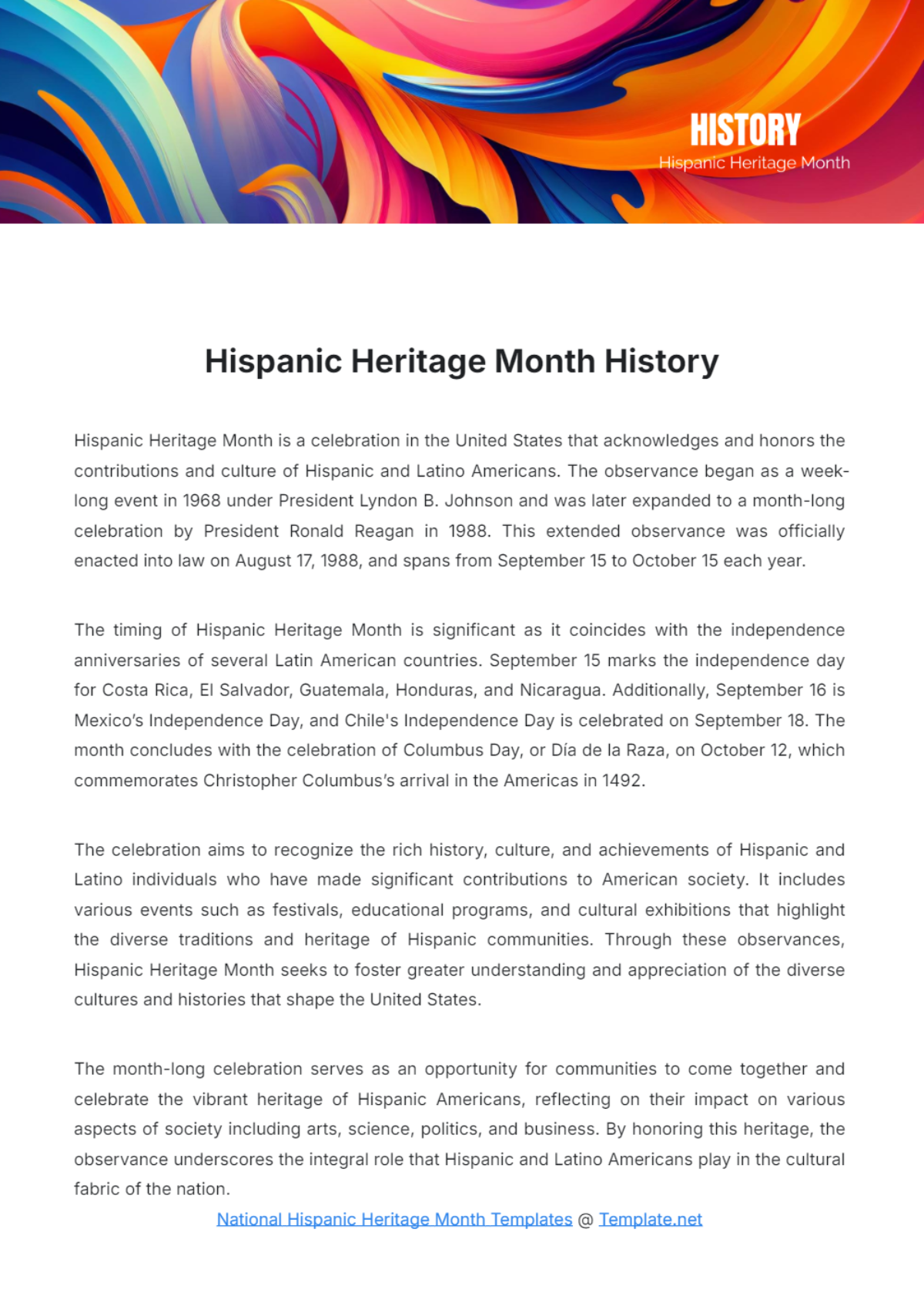 Hispanic Heritage Month History Template - Edit Online & Download