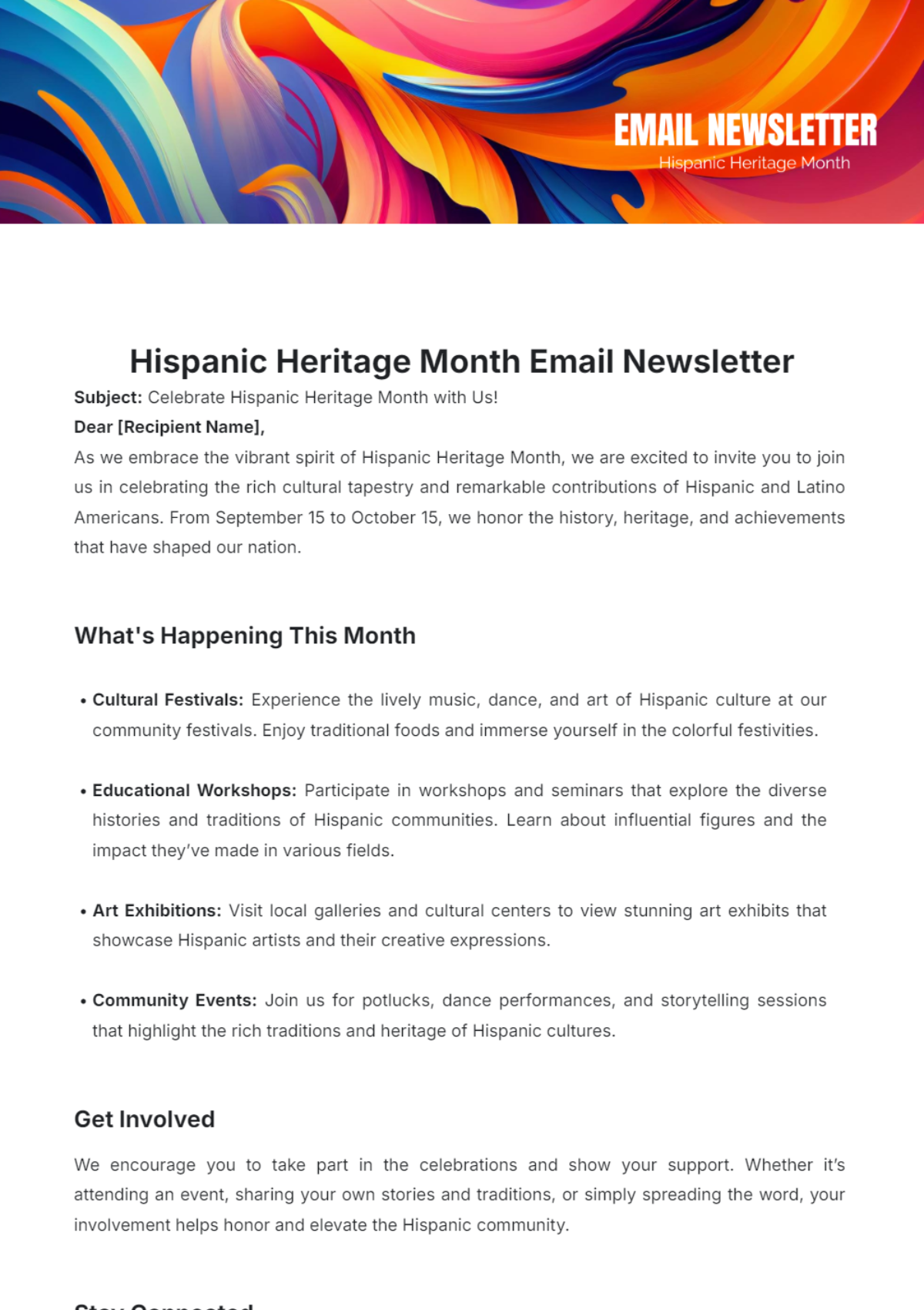 Hispanic Heritage Month Email Newsletter Template - Edit Online & Download