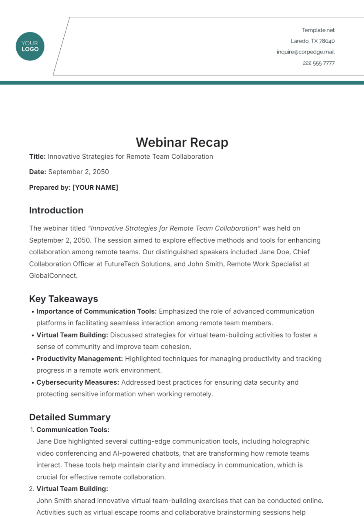 Webinar Recap Template - Edit Online & Download