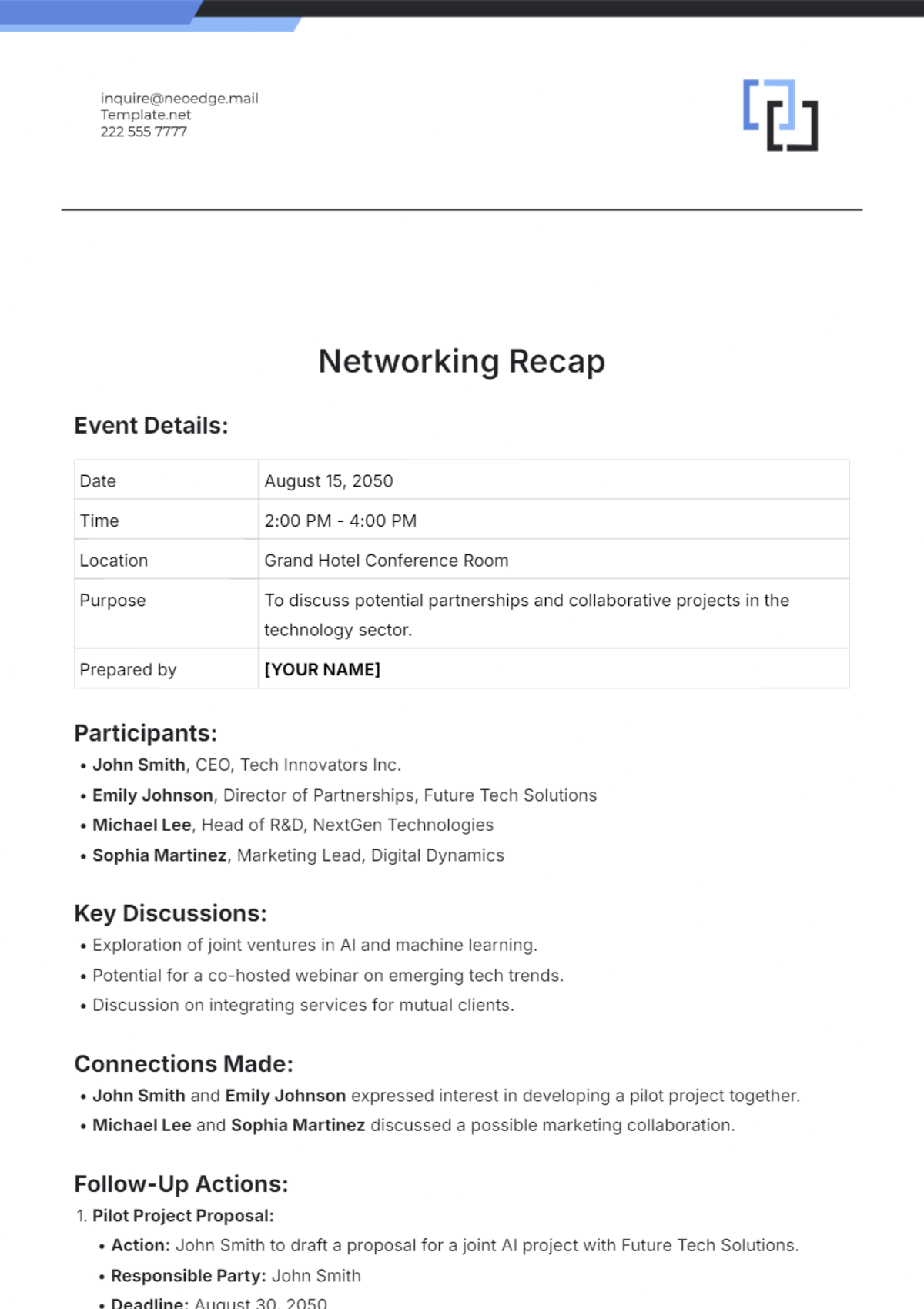 Networking Recap Template - Edit Online & Download