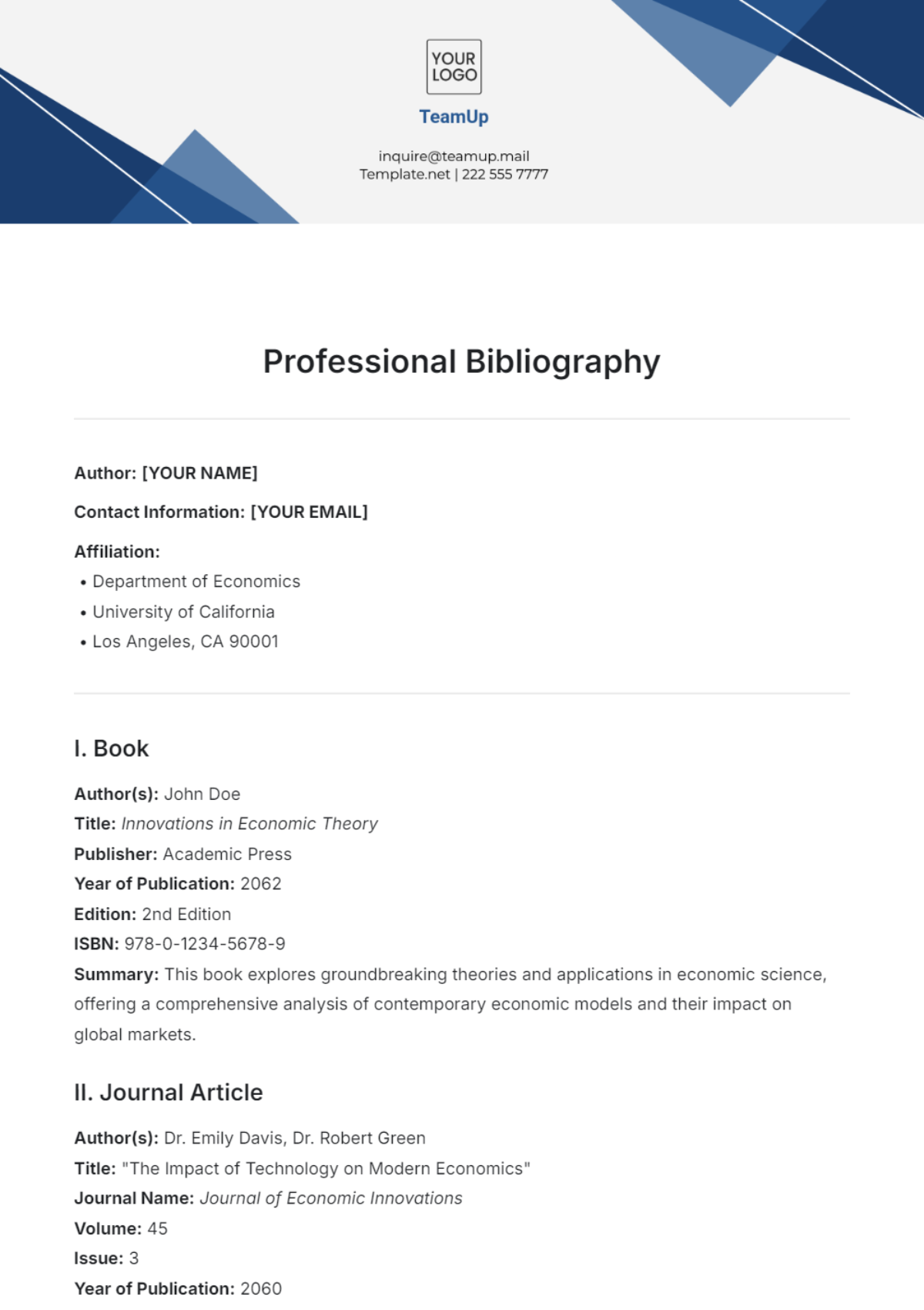 Professional Bibliography Template - Edit Online & Download