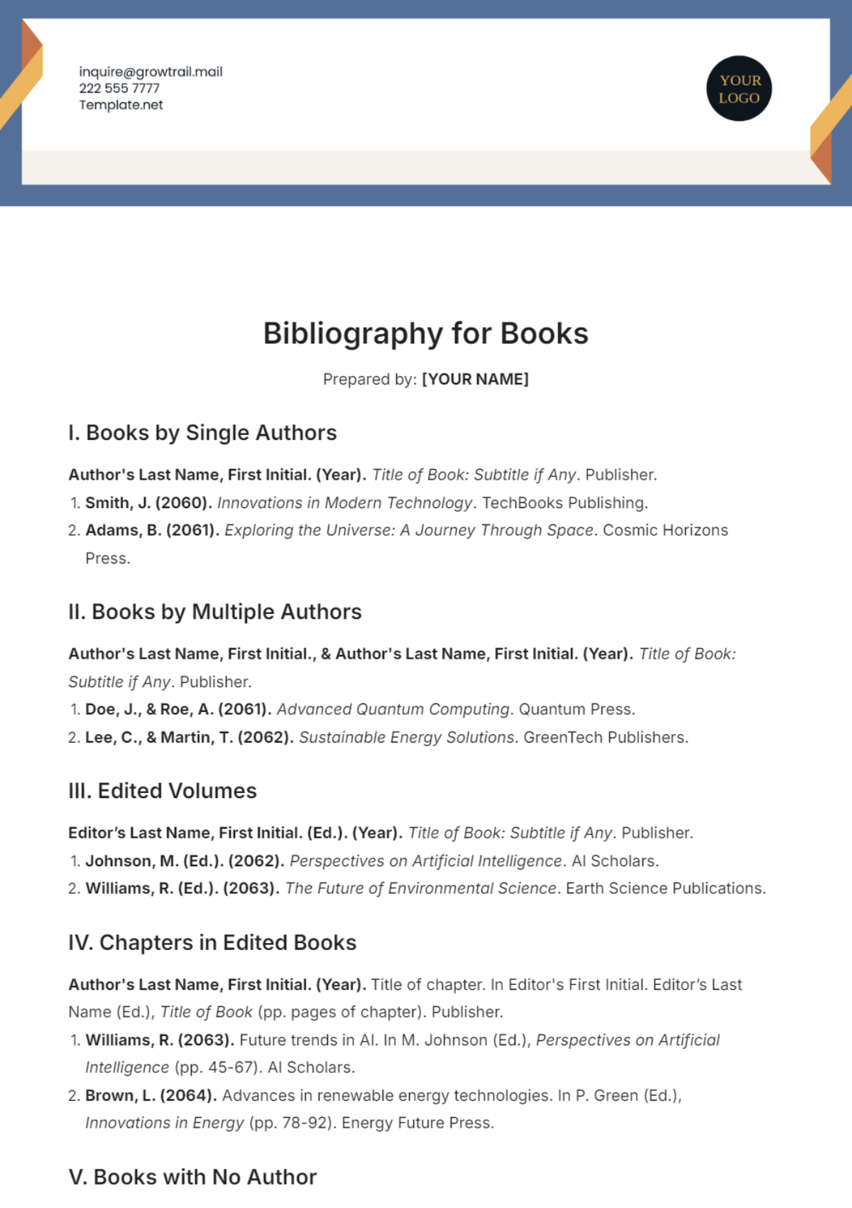 Bibliography Template for Books - Edit Online & Download