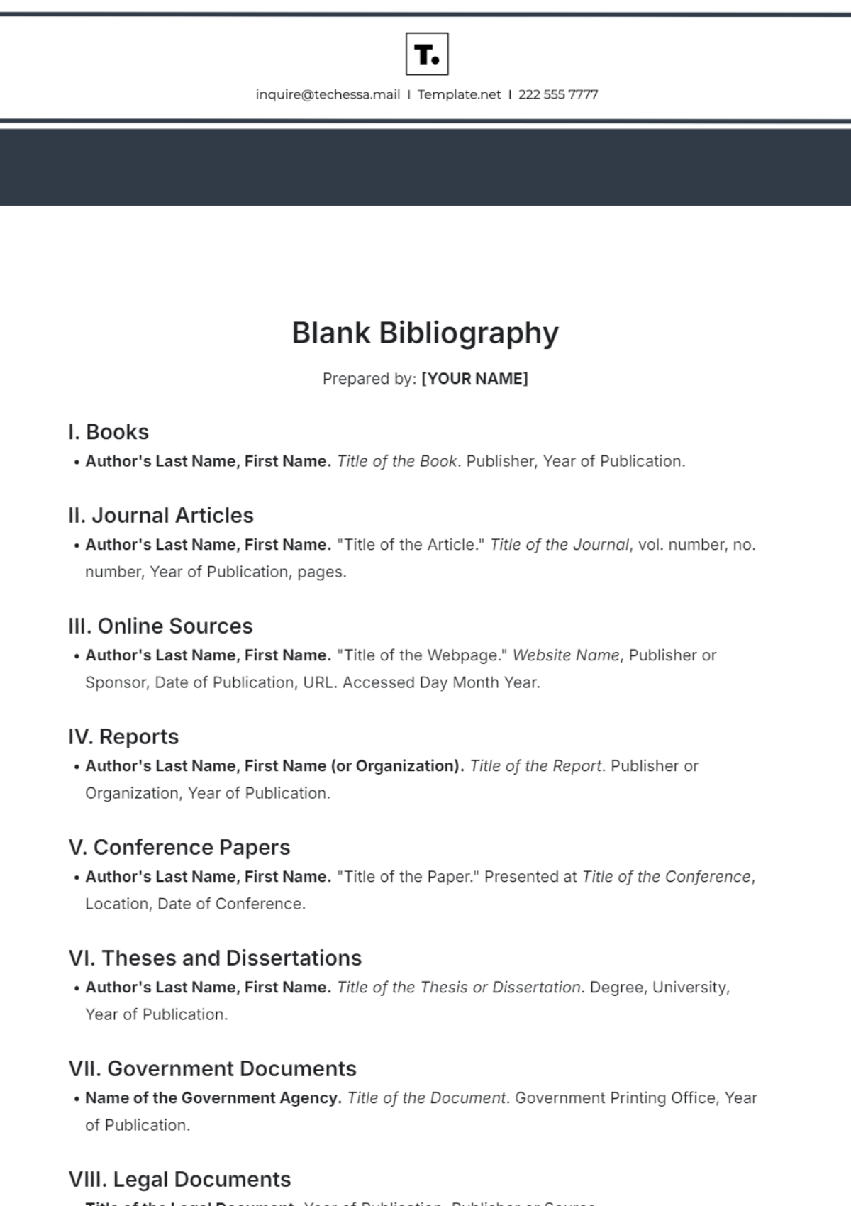 Blank Bibliography Template - Edit Online & Download